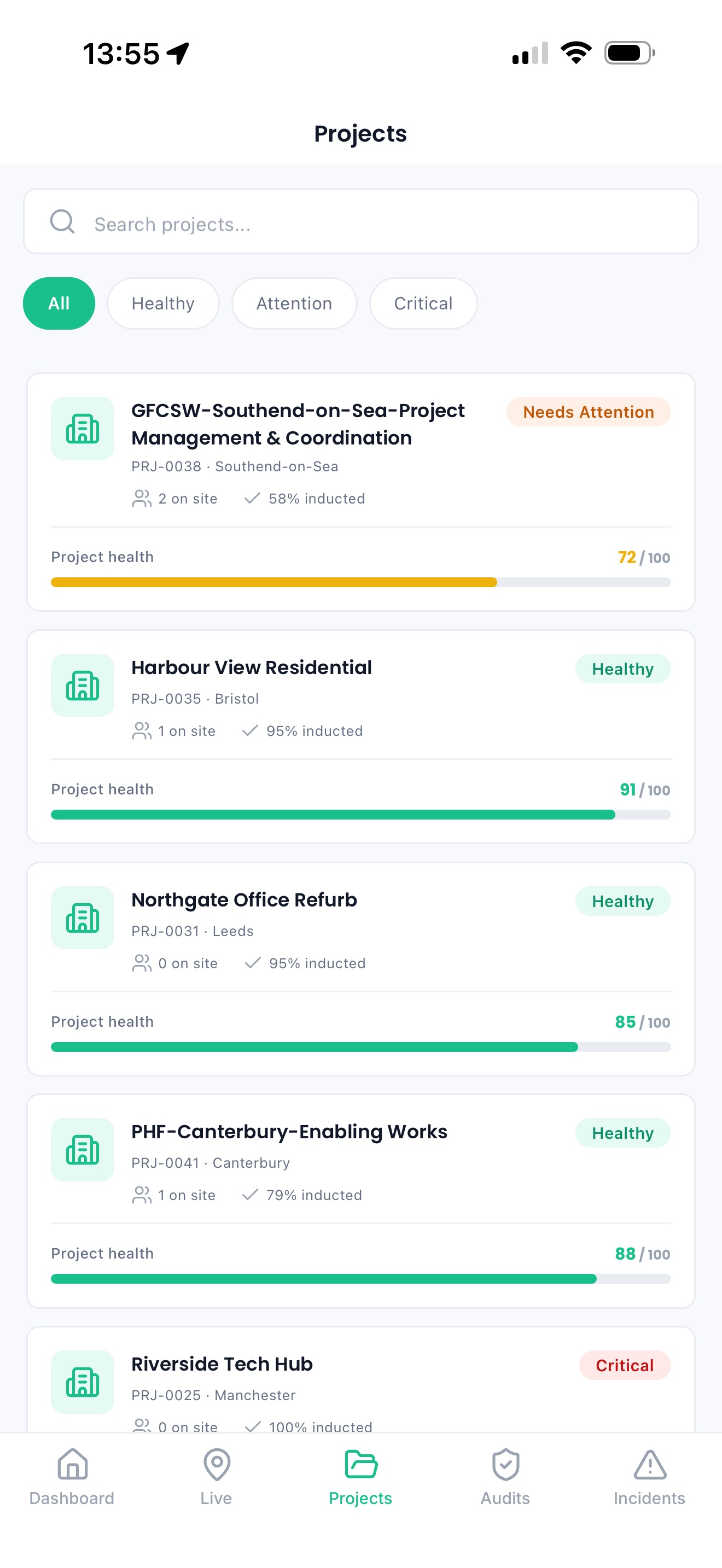 Sync mobile app showing a project's cost and commercial detail with live CVR