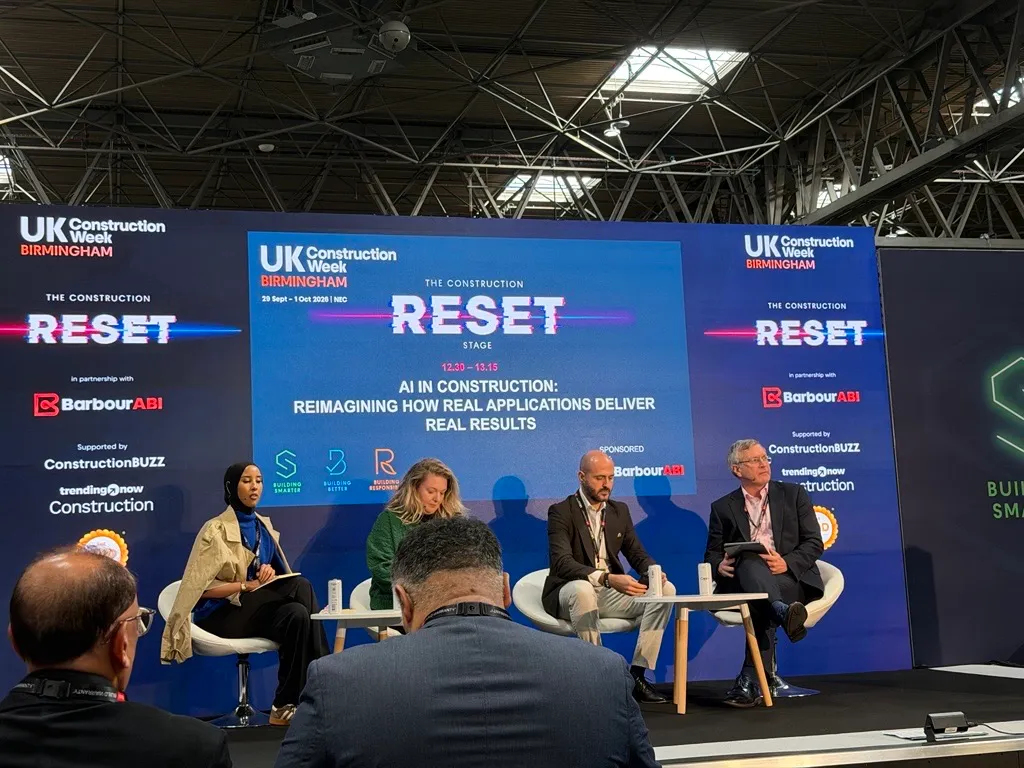 Panel discussion on AI in construction on the Construction Reset stage at UK Construction Week 2026