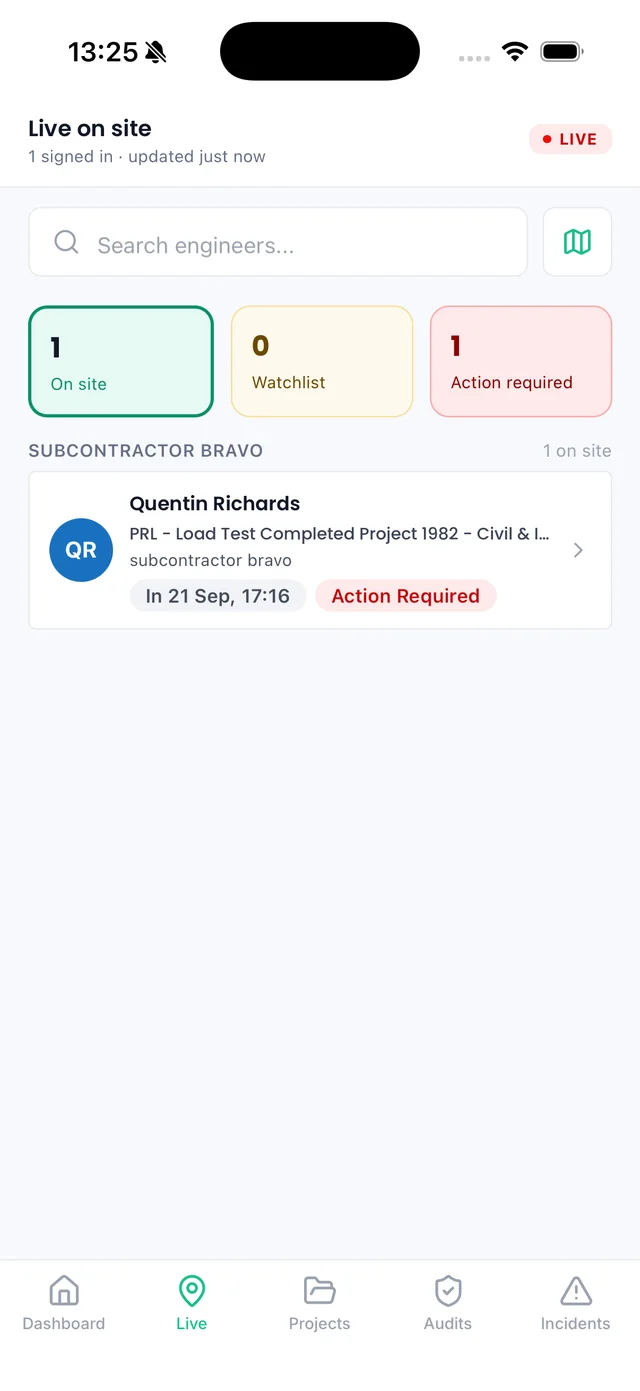 Sync iOS app: customer Live on site list with on site, watchlist and action required counts