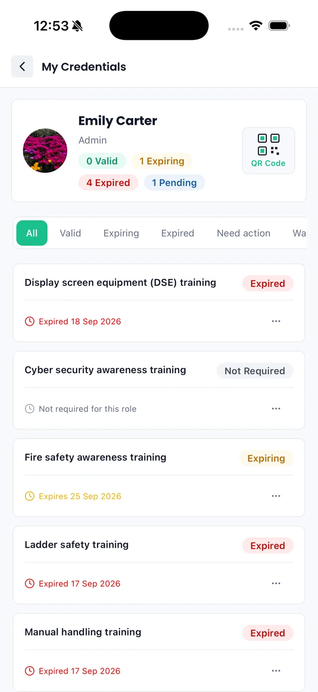 Sync iOS app: My Credentials with valid, expiring and expired counts